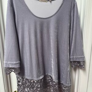 Soft Surroundings Gray 3/4 Sleeve amethyst velvet Blouse
